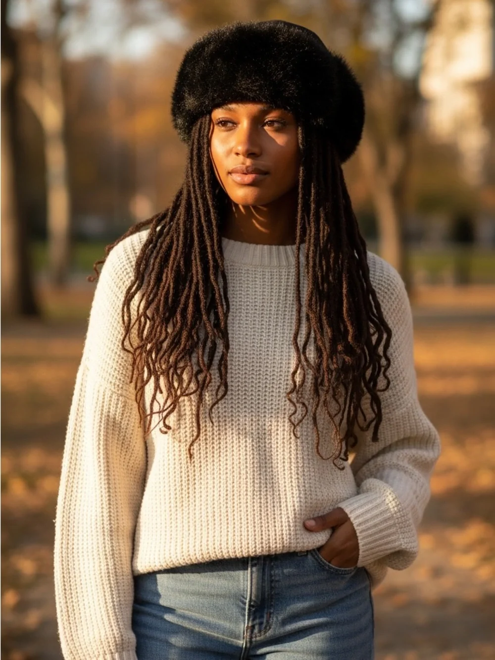 Cozy Black Faux Fur Cuff winter hat